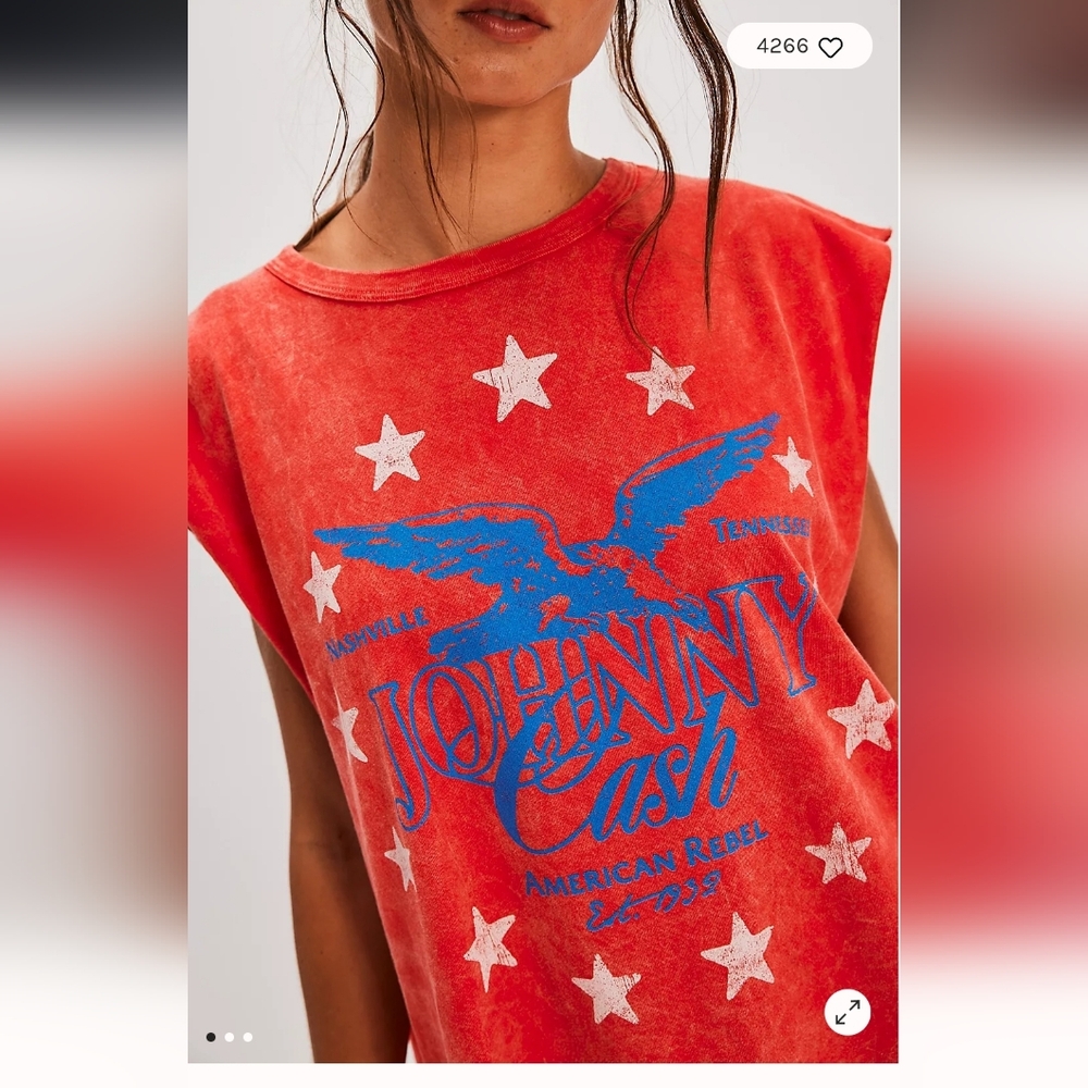 NWT Daydreamer Johnny Cash Muscle Tee in Red Acid Wash